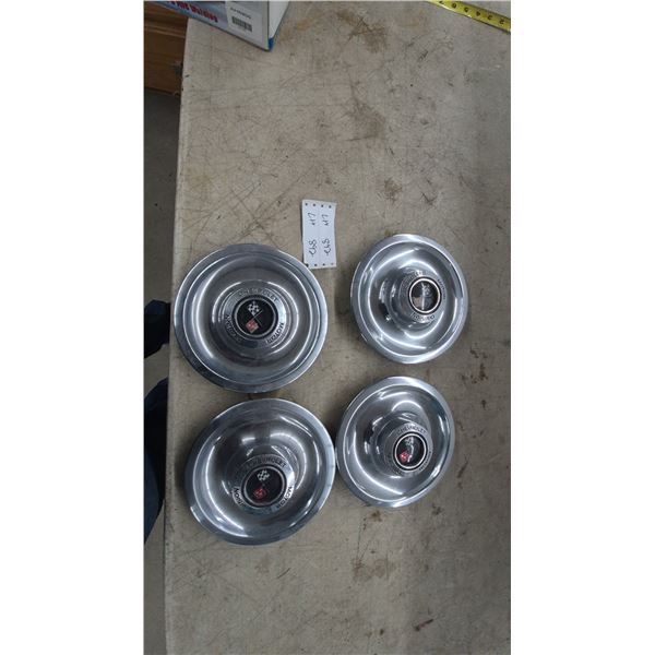 Set of 4 Chevrolet Center Caps with Crossed Flags Emblem, 1960s–1970s Era