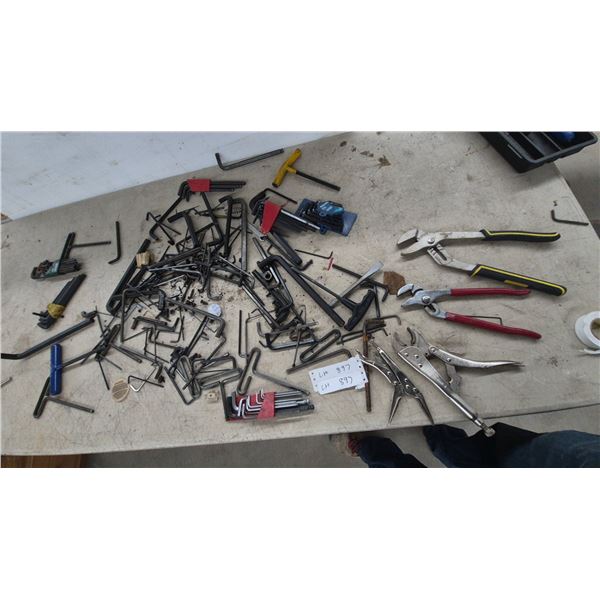Assortment of Allen Keys, Irwin Vise-Grip 10WR Locking Pliers, Groove Joint Pliers