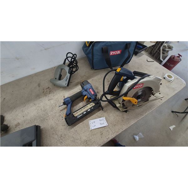 Ryobi Corded Circular Saw, Ryobi 18-Gauge Pneumatic Brad Nailer, ShopCraft 9100 Stapler