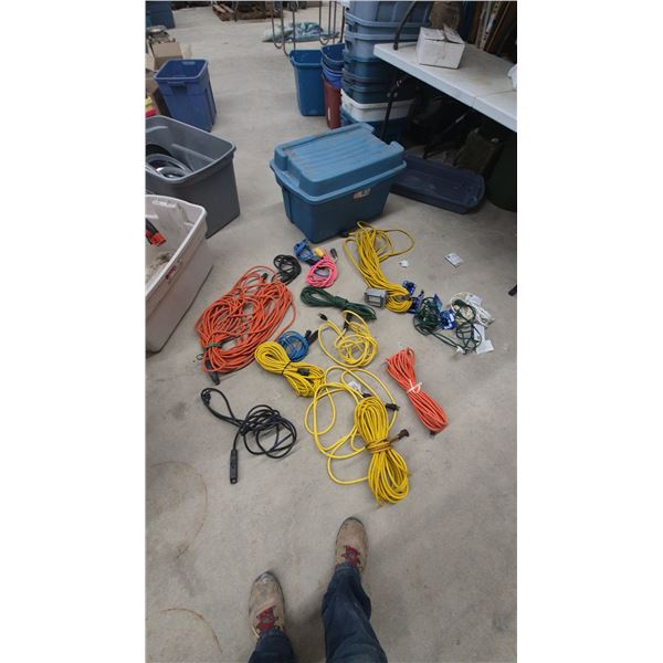 Assorted Extension Cords and Power Strips, Various Lengths and Colors