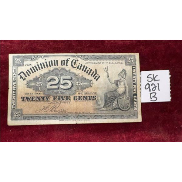 Dominion Of Canada 1900 Shin Plaster 25¢ Note