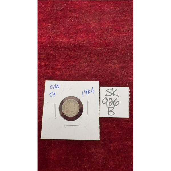 1904 Canada 5¢ Silver Coin, King Edward VII, Canadian Sterling Silver Five Cent Piece