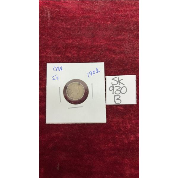 1903 Canada 5¢ Silver Coin, King Edward VII, Canadian Sterling Silver Five Cent Piece