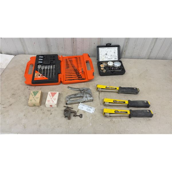 SharpShooter Staple Guns, Drill Bit Sets, Hole Saw Kit, Bench Vise