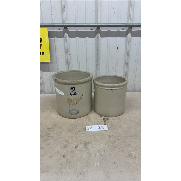 Two Stoneware Crocks: One 2 Gallon Red Wing and One Smaller Crock