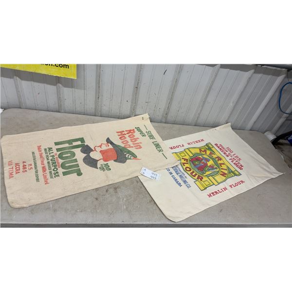 Vintage Robin Hood All Purpose and Merlin High Gluten Bakers 100 Lb, Canadian Flour Sacks