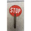 Image 3 : Vintage Two-Sided Handheld "Slow"/"Stop" Traffic Control Paddle Sign with Wooden Handle