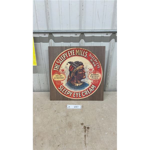 Sleepy Eye Mills "Sleepy Eye Cream" Highest Patent Flour Reproduction Sign on Wood Board - 17” x