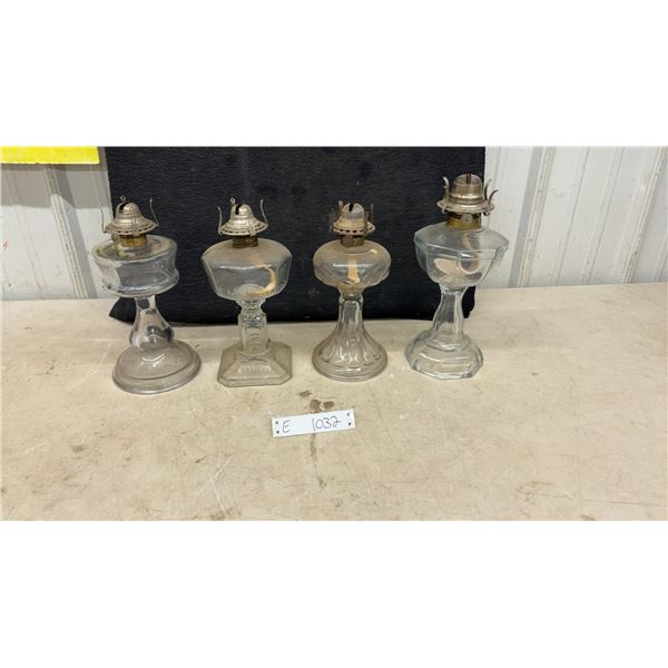Set of Four Antique Clear Glass Kerosene Oil Lamps