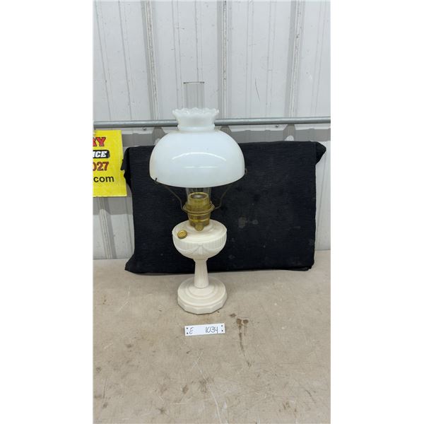 Aladdin Kerosene Mantle Lamp With Moonstone Base and Milk Glass Shade