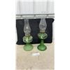 Image 1 : Pair of Vintage Green Depression Glass Kerosene Oil Lamps