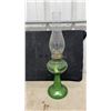 Image 2 : Pair of Vintage Green Depression Glass Kerosene Oil Lamps