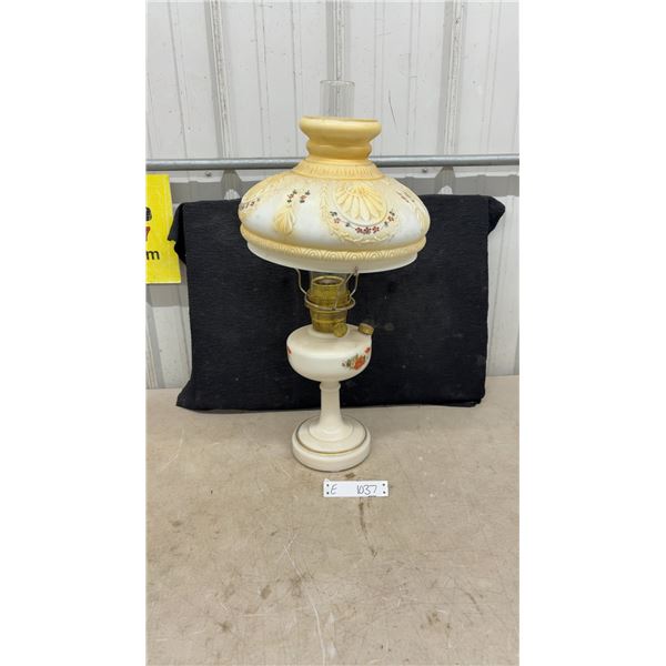 Aladdin Kerosene Mantle Lamp With Milk Glass Base and Floral Shade