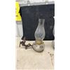 Image 2 : Pair of Antique Wall-Mount Oil Lamps With Clear Glass Founts and Ornate Cast Iron Brackets