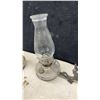 Image 7 : Pair of Antique Wall-Mount Oil Lamps With Clear Glass Founts and Ornate Cast Iron Brackets