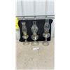 Image 1 : Three Vintage Clear Glass Kerosene Oil Lamps With Etched Floral Chimney and Fluted Bases
