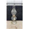 Image 2 : Three Vintage Clear Glass Kerosene Oil Lamps With Etched Floral Chimney and Fluted Bases