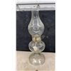 Image 3 : Three Vintage Clear Glass Kerosene Oil Lamps With Etched Floral Chimney and Fluted Bases