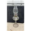 Image 4 : Three Vintage Clear Glass Kerosene Oil Lamps With Etched Floral Chimney and Fluted Bases
