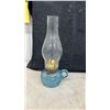 Image 2 : Set of Four Antique Miniature Pressed Glass Finger Oil Lamps, One Blue and Three Clear