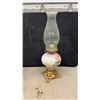 Image 4 : Set of Three Antique Victorian Kerosene Oil Lamps With Hand-Painted Floral Founts and Chimneys