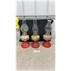 Image 1 : Three Vintage Decorative Oil Lamps With Red Bases, Floral and Scottie Dog Decals