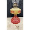 Image 5 : Three Vintage Decorative Oil Lamps With Red Bases, Floral and Scottie Dog Decals