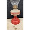 Image 7 : Three Vintage Decorative Oil Lamps With Red Bases, Floral and Scottie Dog Decals