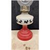 Image 7 : Vintage Scottie Dog Miniature Oil Lamps, Red Glass Base and Milk Glass Fount, Set of 3