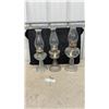 Image 1 : Three Antique Clear Pressed Glass Kerosene Oil Lamps with Chimneys