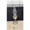 Image 2 : Three Antique Clear Pressed Glass Kerosene Oil Lamps with Chimneys