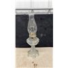 Image 4 : Three Antique Clear Pressed Glass Kerosene Oil Lamps with Chimneys