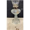 Image 5 : Three Antique Clear Pressed Glass Kerosene Oil Lamps with Chimneys