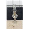 Image 6 : Three Antique Clear Pressed Glass Kerosene Oil Lamps with Chimneys