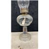Image 7 : Three Antique Clear Pressed Glass Kerosene Oil Lamps with Chimneys