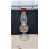 Image 2 : Three Vintage Pressed Glass Kerosene Oil Lamps with Etched, Red-Flashed, Green Fonts