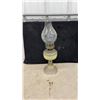 Image 4 : Three Vintage Pressed Glass Kerosene Oil Lamps with Etched, Red-Flashed, Green Fonts