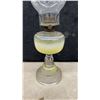 Image 5 : Three Vintage Pressed Glass Kerosene Oil Lamps with Etched, Red-Flashed, Green Fonts