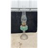 Image 6 : Three Vintage Pressed Glass Kerosene Oil Lamps with Etched, Red-Flashed, Green Fonts