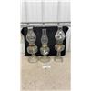 Image 1 : Three Vintage Clear Glass Kerosene Oil Lamps with Chimneys, One with Decorated Chimney
