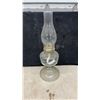 Image 2 : Three Vintage Clear Glass Kerosene Oil Lamps with Chimneys, One with Decorated Chimney
