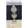 Image 6 : Three Vintage Clear Glass Kerosene Oil Lamps with Chimneys, One with Decorated Chimney