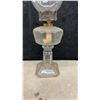 Image 7 : Three Vintage Clear Glass Kerosene Oil Lamps with Chimneys, One with Decorated Chimney
