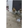 Image 2 : Four Antique Clear Glass Kerosene Oil Lamps with Pedestal Bases and Metal Wick Burners