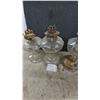 Image 3 : Four Antique Clear Glass Kerosene Oil Lamps with Pedestal Bases and Metal Wick Burners