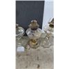 Image 4 : Four Antique Clear Glass Kerosene Oil Lamps with Pedestal Bases and Metal Wick Burners