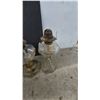Image 5 : Four Antique Clear Glass Kerosene Oil Lamps with Pedestal Bases and Metal Wick Burners