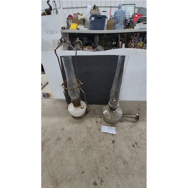 Antique Aladdin Kerosene Lamps, Hanging Milk Glass Font and Bracket-Style Clear Glass Font