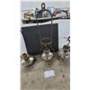 Image 4 : Lot of 3 Vintage Hanging Oil Lamps with Metal Founts, Burners, Frames