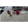 Image 6 : Antique Clear Glass Oil Lamp Fount With Brass Burner and Ornate Cast Iron Wall Sconce Bracket